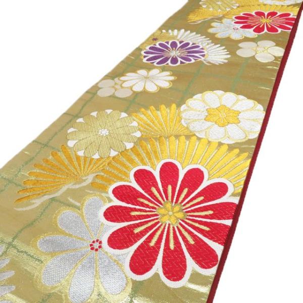 袋帯 振袖用 中古 リサイクル 正絹 フォーマル 仕立て上がり 六通 花模様 菊 梅 箔糸 多色 金 きもの北條 A1159-15 袋帯 振袖用 中古 リサイクル 正絹 フォーマル 仕立て上がり 六通 花