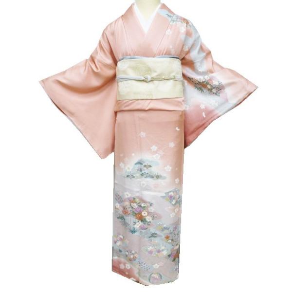 訪問着 着物 未使用 正絹 袷 フォーマル 絞り 花の図 宝物 暈し 曙色 多色 金 身丈167cm 裄68cm L トール きもの北條 A1167-7 訪問着 着物 未使用 正絹 袷 フォーマル 絞り 花の図 宝物 暈し 曙色