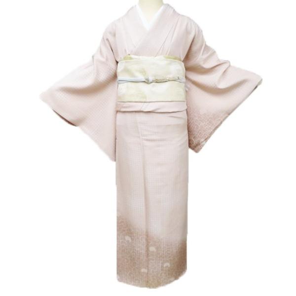 付下げ 付け下げ 訪問着 着物 中古 正絹 袷 紋付き 花の図 椿 地模様