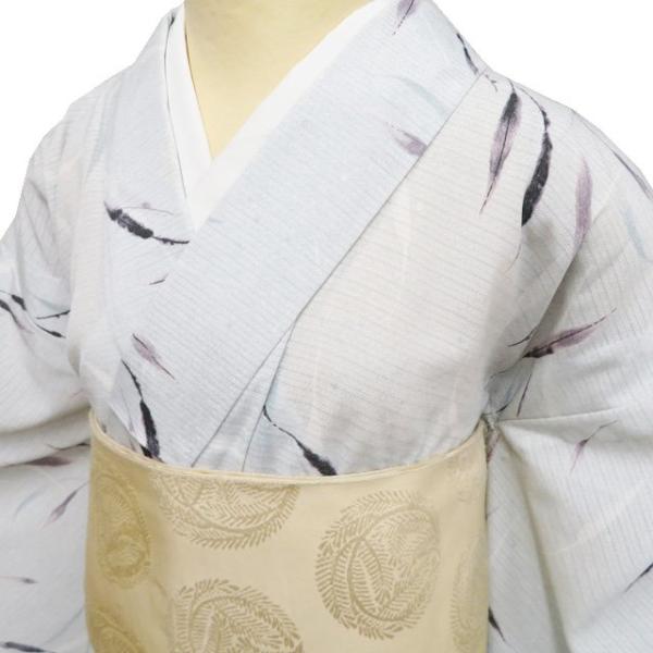 夏物 小紋 着物 中古 ポリエステル カジュアル 植物文様 葉っぱ模様 薄
