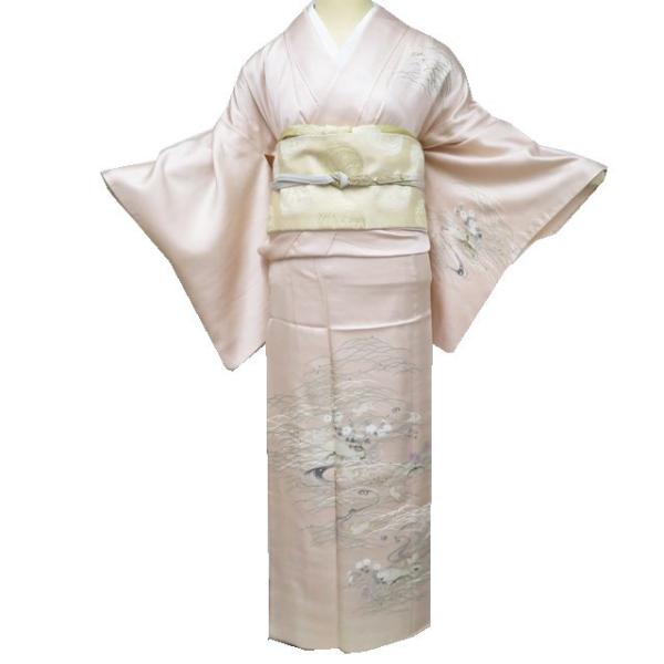 付下げ 付け下げ 訪問着 着物 中古 単衣 紋付き 金駒刺繍 芝草に兎 地模様 灰梅色 多色 金 身丈155cm 裄64cm SA きもの北條 A1177-5 付下げ 付け下げ 訪問着 着物 中古 単衣 紋付き 金駒刺繍 芝草に兎 地
