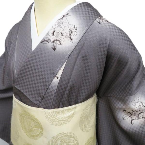 小紋 着物 未使用 正絹 袷 花模様 辻が花模様 地模様 市松 暈し 煤色 多色 身丈161cm 裄66cm M きもの北條 A1183-9 小紋 着物 未使用 正絹 袷 花模様 辻が花模様 地模様 市松 暈し 煤色