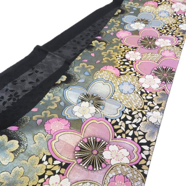 袋帯 振袖用 中古 リサイクル 正絹 フォーマル 仕立て上がり 六通 花模様 桜 箔糸 黒色 多色 金 きもの北條 A1184-12 袋帯 振袖用 中古 リサイクル 正絹 フォーマル 仕立て上がり 六通 花
