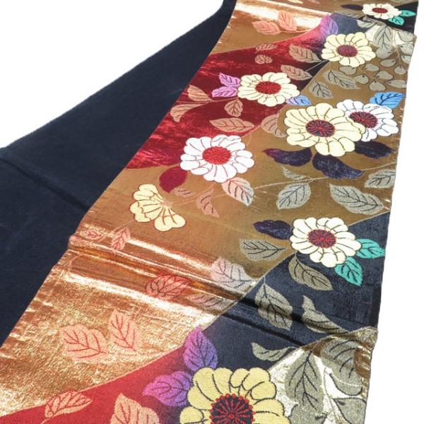 袋帯 振袖用 中古 リサイクル 正絹 フォーマル 仕立て上がり 六通 花模様 辻が花 箔糸 赤色 黒色 多色 金 きもの北條 A1184-14 袋帯 振袖用 中古 リサイクル 正絹 フォーマル 仕立て上がり 六通 花