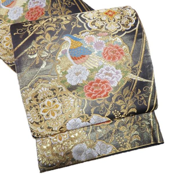 袋帯 中古 リサイクル 正絹 フォーマル 仕立て上がり 六通 花鳥の図  