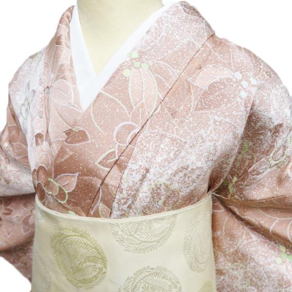 小紋 着物 中古 正絹 袷 カジュアル 花模様 椿 反端付き ときがら茶色 多色 身丈168.5cm 裄68.5cm L トール きもの北條 A1188-6 小紋 着物 中古 正絹 袷 カジュアル 花模様 椿 反端付き ときがら茶色