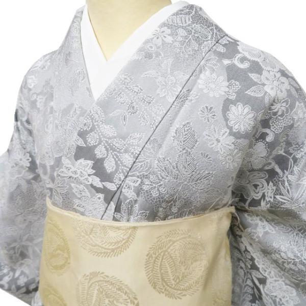 小紋 着物 中古 正絹 袷 カジュアル 天目織 花模様 鼠色 身丈165cm 裄67cm L トール きもの北條 A1213-3 kimono-hojo_a1213-3