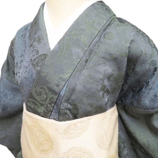 小紋 着物 中古 正絹 天目織 単衣 カジュアル 地模様 裂取り 暈し 緑系色 多色 身丈166cm 裄68.5cm L トール きもの北條 A1215-2 小紋 着物 中古 正絹 天目織 単衣 カジュアル 地模様 裂取り 暈し 緑系