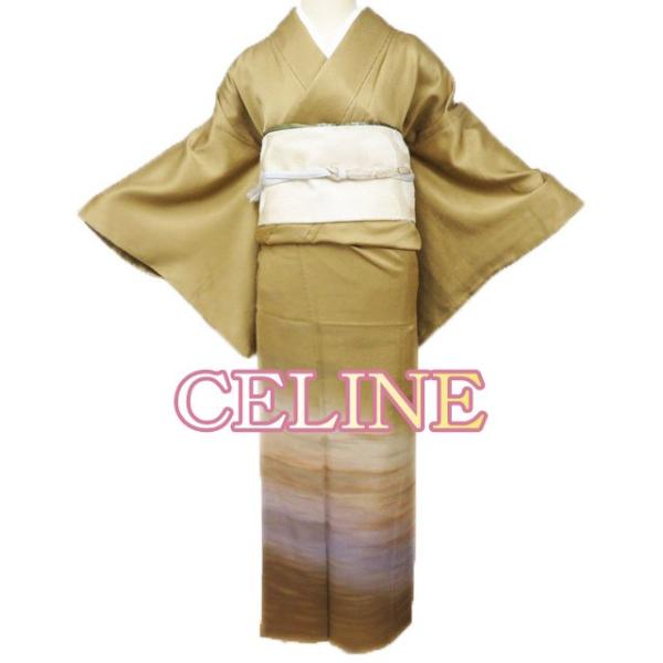 特選 付下げ 付け下げ 訪問着 着物 中古 正絹 袷 セリーヌ CELINE 落款 霞ぼかし 黄唐茶色 多色 身丈157cm 裄66cm M きもの北條 A1231-10 特選 付下げ 付け下げ 訪問着 着物 中古 正絹 袷 セリーヌ CELINE 落款