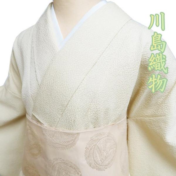 色無地 着物 中古 正絹 ポリ 袷 紋なし 川島織物 ももよくさ 地模様