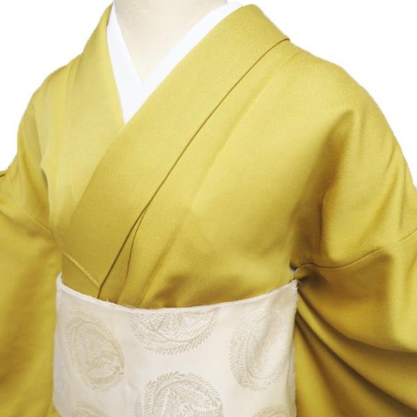 色無地 着物 中古 正絹 袷 フォーマル 紋付き 三つ紋 櫨染色 身丈162cm