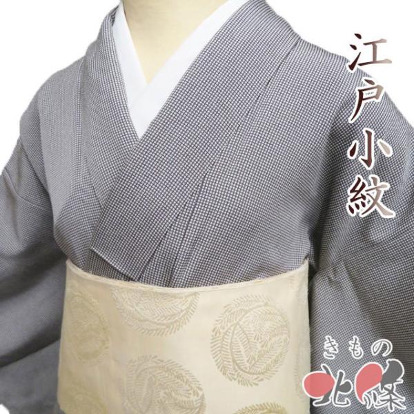 小紋 江戸小紋 着物 中古 正絹 袷 カジュアル 角通し 反端付き 薄灰色 