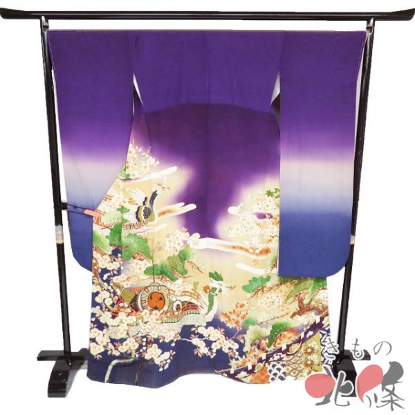 引き摺り 引摺り 引きずり 着物 中古 正絹 花鳥の図 鳳凰 楽器 紫色 多色 身丈168.5cm 裄69cm きもの北條 A1335-2 引き摺り 引摺り 引きずり 着物 中古 正絹 花鳥の図 鳳凰 楽器 紫色 多