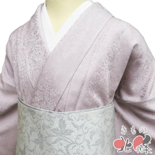 特選 色無地 着物 未使用 正絹 袷 カジュアル 紋なし 地模様 花模様 鴇鼠色 身丈160.5cm 裄67cm M きもの北條 A1340-10 特選 色無地 着物 未使用 正絹 袷 カジュアル 紋なし 地模様 花模様 鴇
