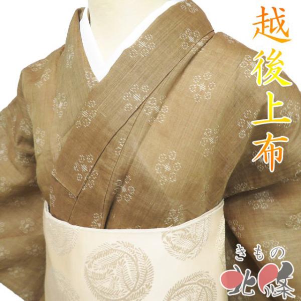 特選 夏物 夏着物 越後上布 着物 中古 苧麻 カジュアル 花風絣模様