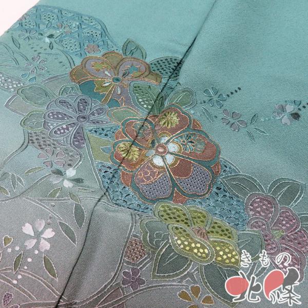 付下げ 付け下げ 訪問着 着物 中古 正絹 袷 紋付 汕頭刺繍 中国刺繍 暈