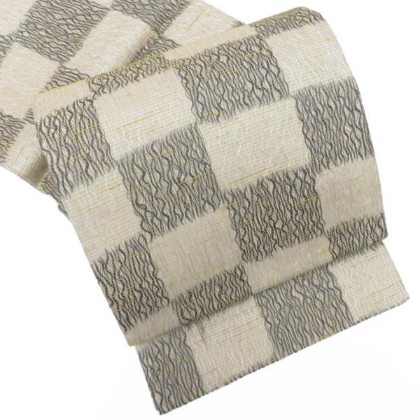 ☆きもの北條☆ よろけ織り 市松模様 全通 金通し 黒色 オフホワイト  