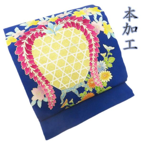 ☆きもの北條☆ 本加工 縮緬 ちりめん 花の図 色鮮やかに咲き誇る花々  