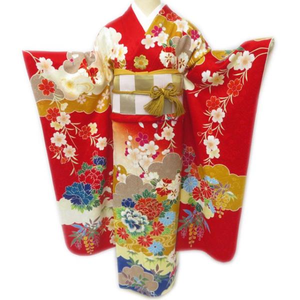 ☆きもの北條☆ 振袖 着物 正絹 雲に花模様 金駒刺繍 地模様 成人式 