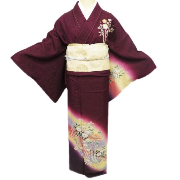 ☆きもの北條☆ 辻が花 絞り 煌めきに浮かぶ花弁 トール 葡萄色 金通し  