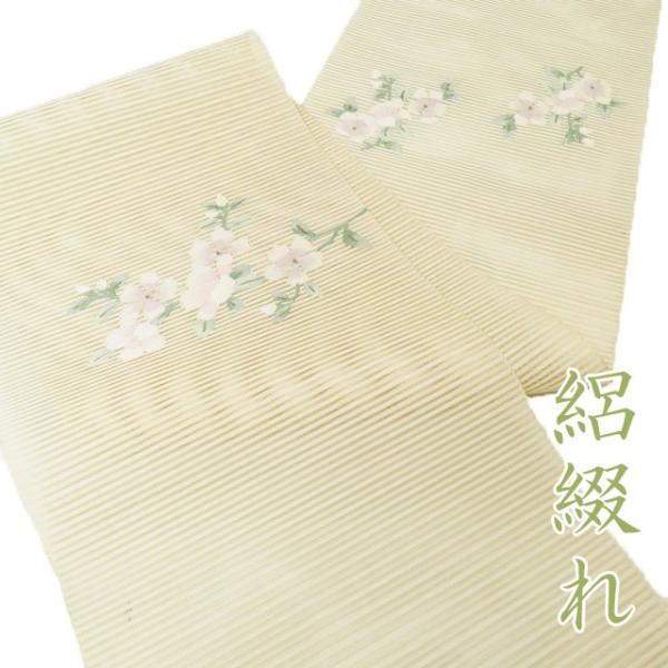 反物 帯 新古品 未仕立て 夏物 正絹 絽綴れ カジュアル 花の図 白茶色 