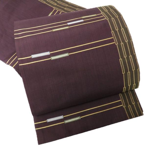 袋帯 中古 リサイクル 正絹 カジュアル 仕立て上がり 六通 五竜 焦茶色  