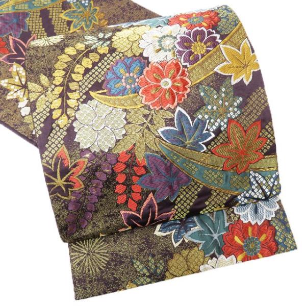 袋帯 中古 リサイクル 正絹 フォーマル 仕立て上がり 六通 楓舟 花の図  