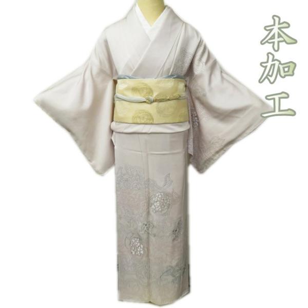 訪問着 着物 中古 正絹 袷 フォーマル 道長取り 花の図 地模様 鼠系色 多色 金 身丈162cm 裄68cm M きもの北條 A947-7 訪問着 着物 中古 正絹 袷 フォーマル 本加工 花の図 刺繍 素色 身丈