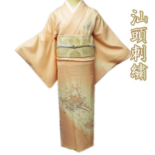 付下げ 付け下げ 訪問着 中古 正絹 袷 花の図 汕頭刺繍 相良刺繍 蘇州  