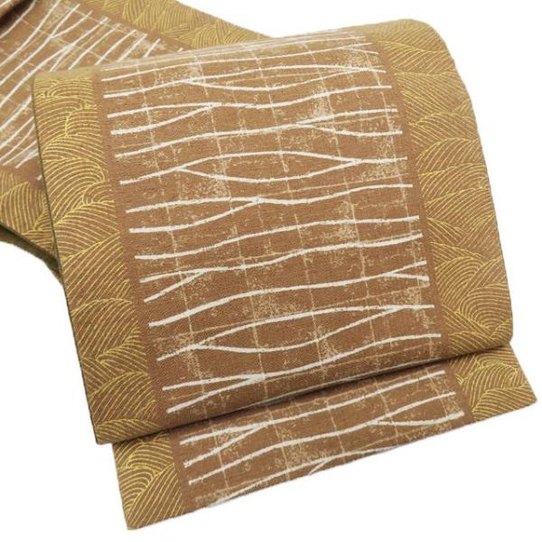 袋帯 中古 リサイクル 正絹 紬地 カジュアル 仕立て上がり 全通 波模様  