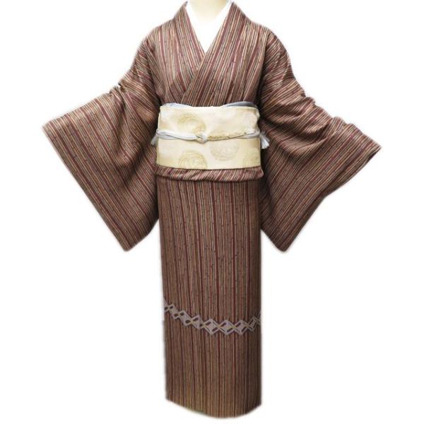 訪問着 着物 中古 正絹 袷 セミフォーマル 作家物 落款 竹縞模様 焦 