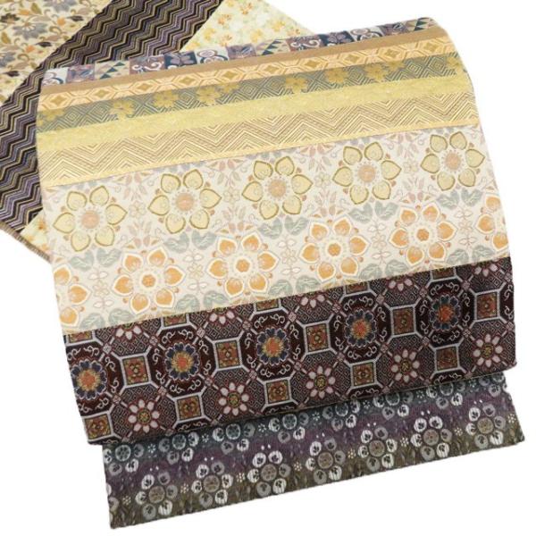 袋帯 中古 リサイクル 正絹 六通 横段模様 切嵌 植物文様 波 蜀江 多色  