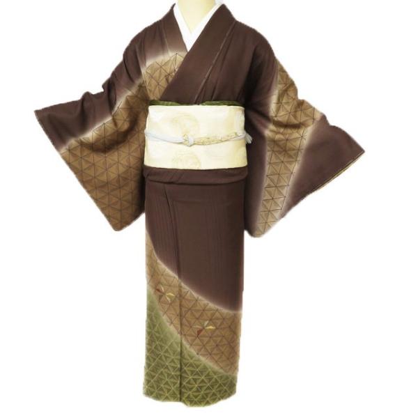 訪問着 着物 未使用 正絹 袷 フォーマル ますいわ屋扱い ぼかし染め 暈し 焦茶色 薄茶色 身丈164cm 裄66.5cm L きもの北條 A910-11 FINAL PRICE ／ 訪問着 着物 未使用 正絹 袷 フォーマル ますいわ屋
