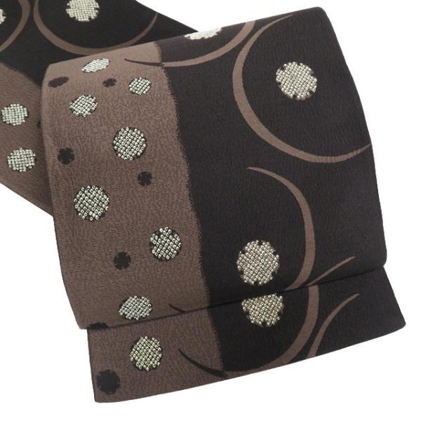 袋帯 未使用 正絹 カジュアル 仕立て上がり 六通 雪輪 鹿の子模様 黒色  