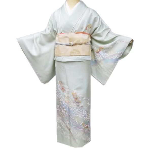 〈帯なし〉訪問着　　着物　トールサイズ　正絹　袷　桜　深緑　金駒刺繍　N5 未着用 金駒刺繍 着物 正絹“お着物の枠には収まらない松竹梅や菊