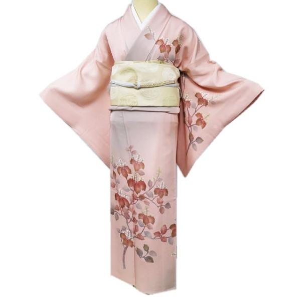 訪問着 着物 中古 正絹 袷 フォーマル 作家物 落款 花の図 ぼかし染め  