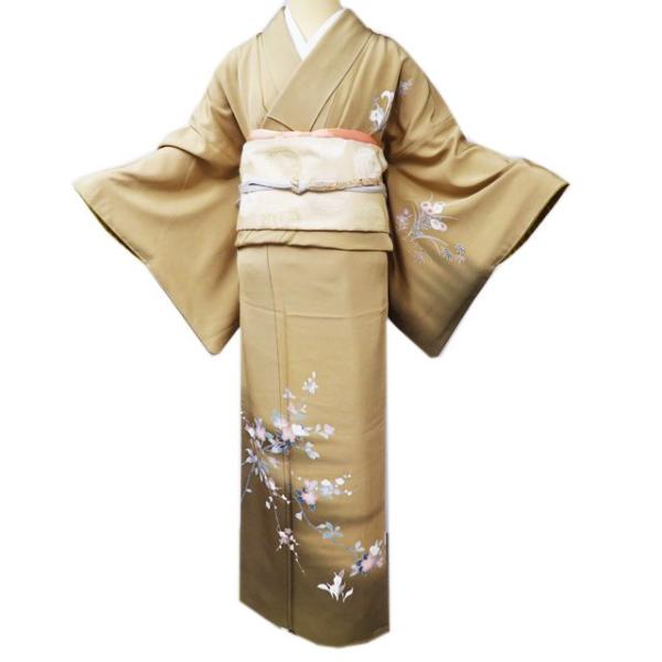 付下げ 付け下げ 訪問着 着物 中古 正絹 袷 フォーマル 紋付 花の図 