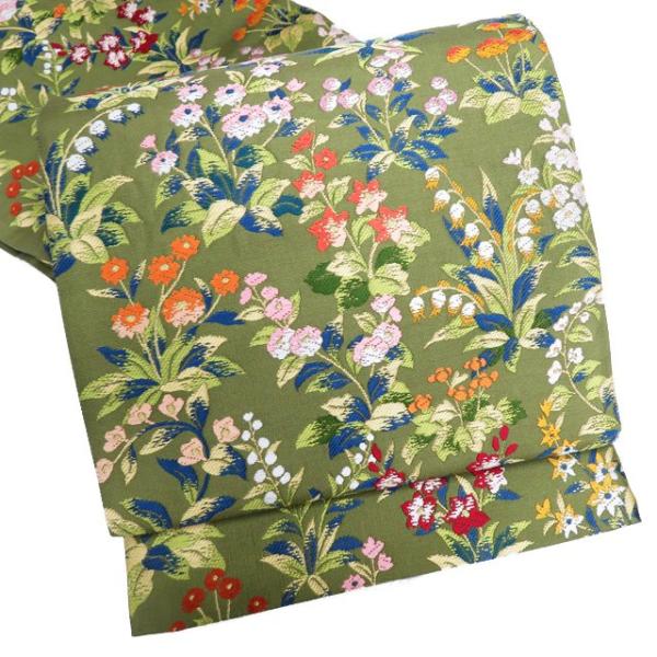 袋帯 中古 リサイクル 正絹 カジュアル 仕立て上がり 六通 今昔唐織 花  