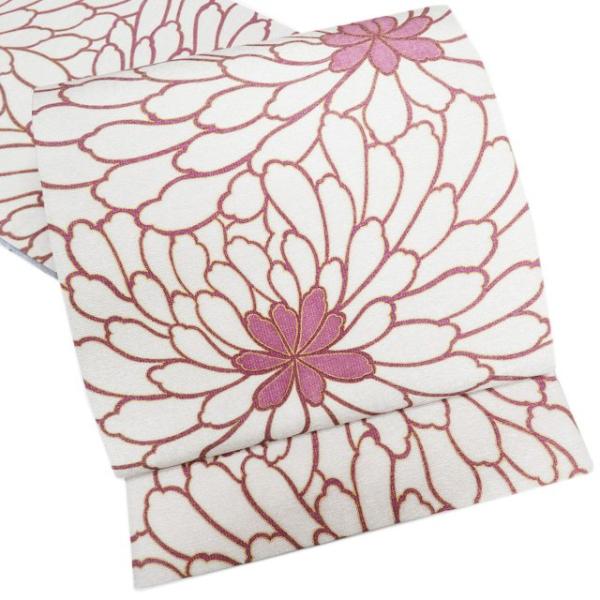 袋帯 未使用 正絹 カジュアル 両面全通 リバーシブル 花模様 丸花文  