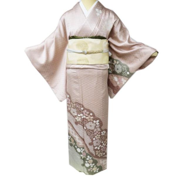 訪問着 着物 中古 正絹 袷 フォーマル 植物文様 花鳥文様 若葉色 多色 金銀 身丈163cm 裄64.5cm L きもの北條 A982-2 訪問着 着物 中古 正絹 袷 フォーマル 植物文様 花鳥文様 若葉色 多色