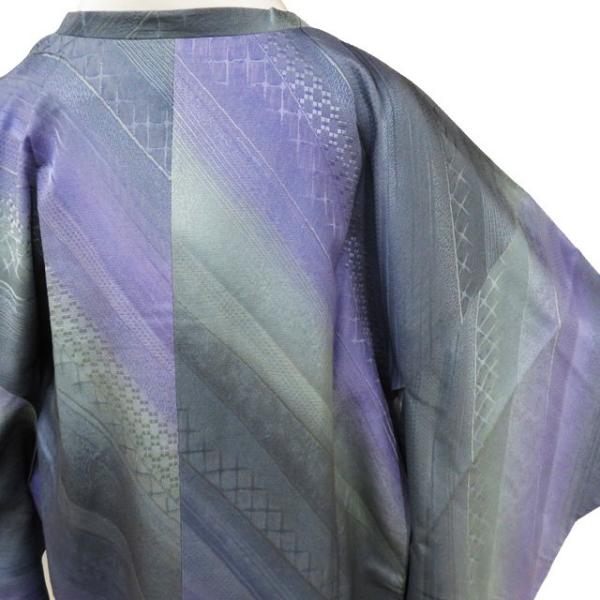 道行コート コート 着物 正絹 中古 地模様 ぼかし染め 暈し 緑系色 青