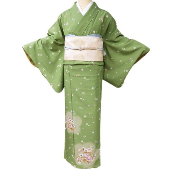 訪問着 着物 中古 ポリエステル 袷 フォーマル 撫松庵 花模様 桜 紅葉 