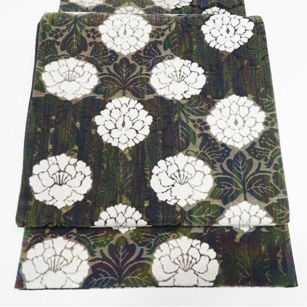 袋帯 中古 リサイクル 正絹 六通 牡丹 花模様 輪奈織 ビロード 箔糸  