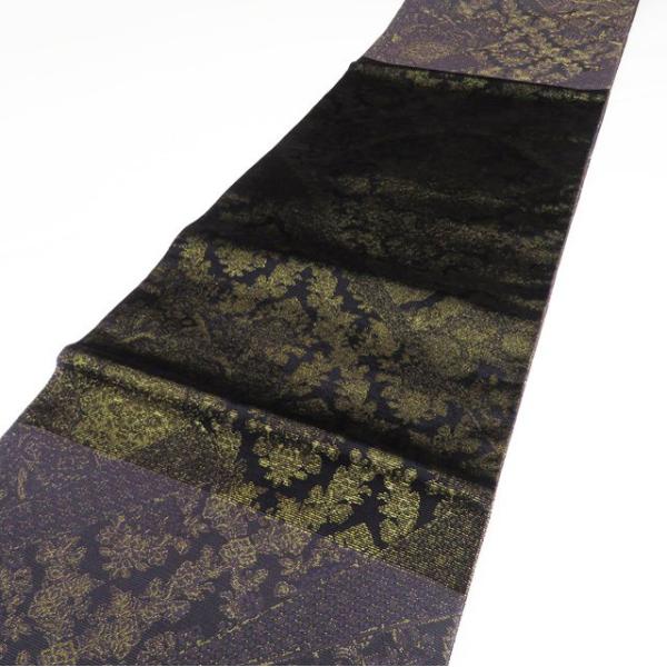 袋帯 中古 リサイクル 本天鵞絨 ビロード 花紋 華文 箔糸 正絹 セミ  