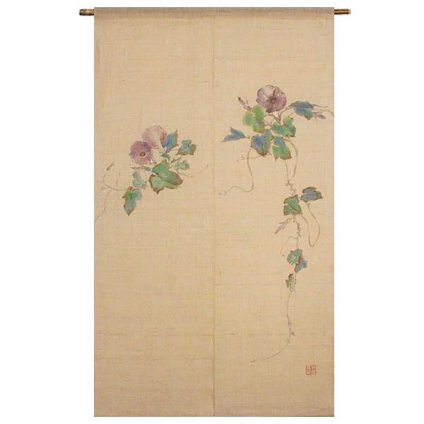 送料無料】のれん 鈎勒描きのれん 朝顔 麻100％ 88×150cm 本麻