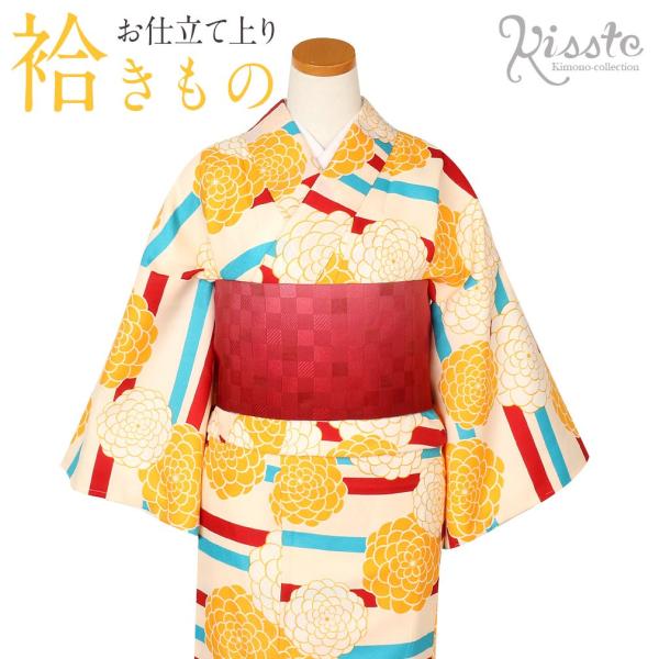 Kisste（キステ） 着物 小紋 袷 生成り ボーダー 万寿菊 M L