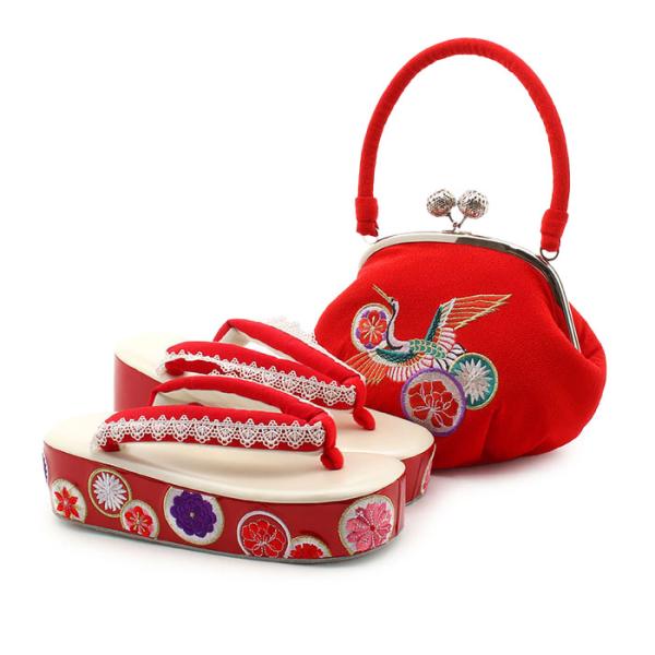 ★美品★和装用 草履バッグセット バック 草履 和装小物 振袖 成人式 赤 SOUBIEN 草履バッグセット 成人式 草履 バッグ 赤系 レッド 金色