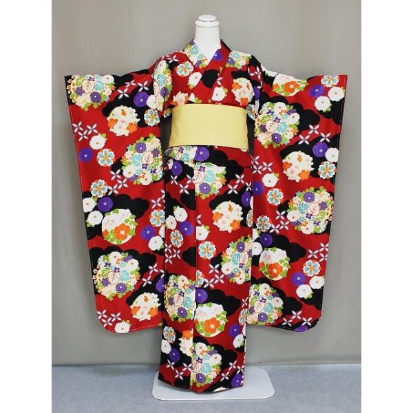 ポリエステル振袖 薔薇 身丈170cm 躾糸付き ポリエステル振袖 薔薇 身丈170cm 躾糸付き ポリエステル振袖