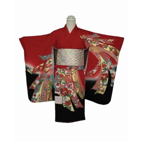 【激安】新品お祝い着正絹四つ身襦袢付き　131 正絹四ッ身着物 J0908-03 送料無料 七歳用着物 7才用お祝い着 753用