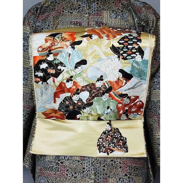 袋帯 金色箔地 に 刺繍柄 の 高級 正絹袋帯 古典柄の袋帯 お仕立て 